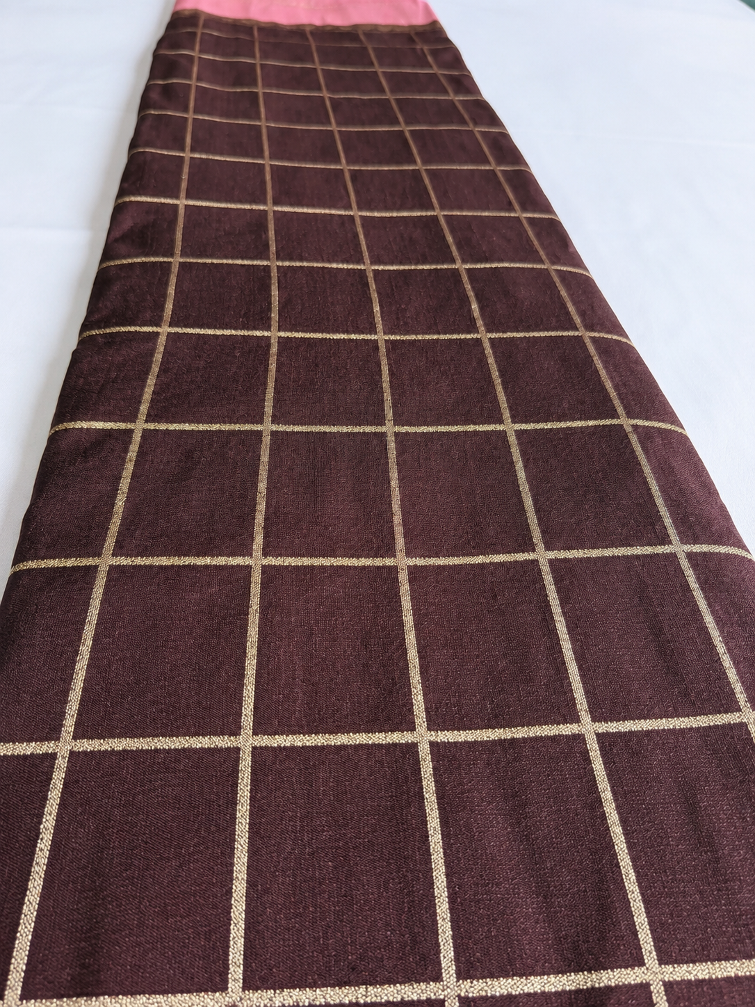SareeFusion Floral Print Chanderi Raw Silk Saree (Brown)