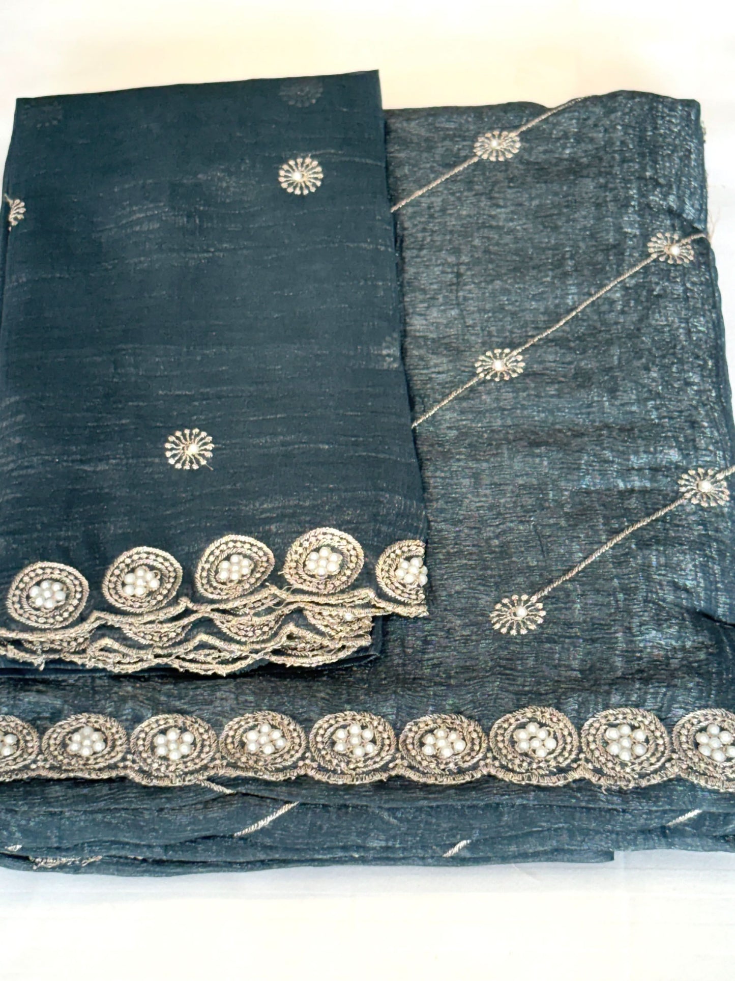 Premium Georgette Saree with Pearl Lace Border
