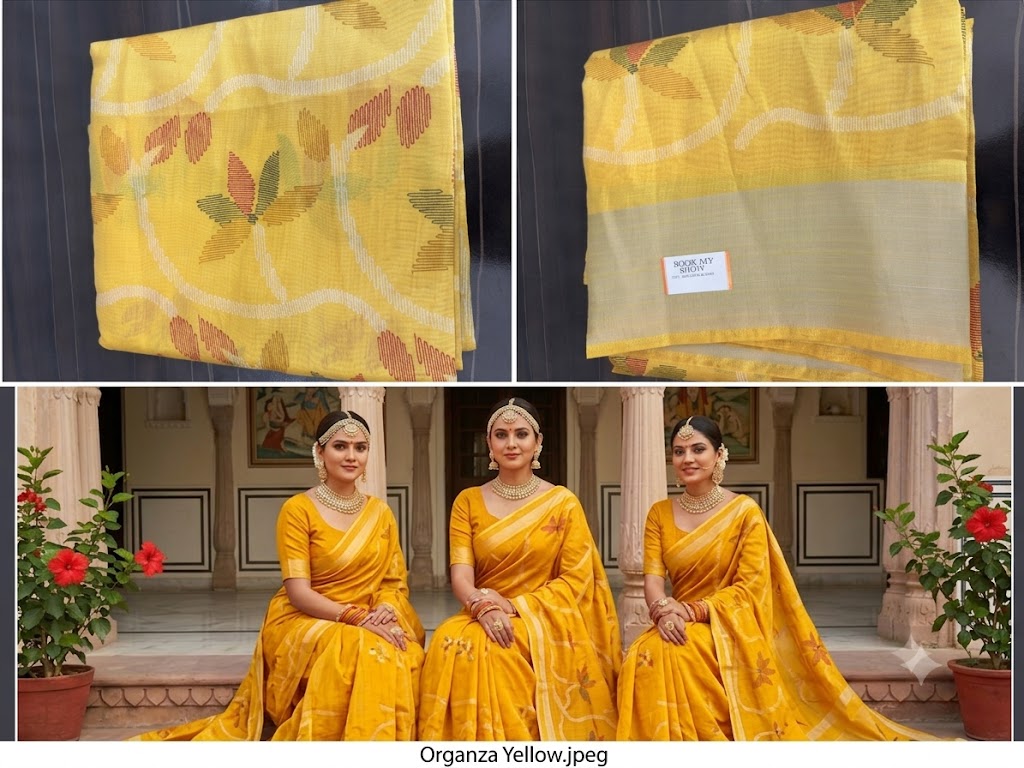 Premium Floral Woven Organza Saree with Designer Border