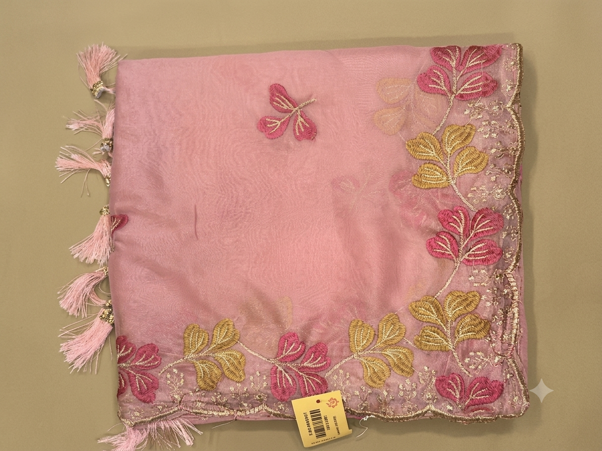 Floral Embroidered Organza Saree with Matching Blouse Piece