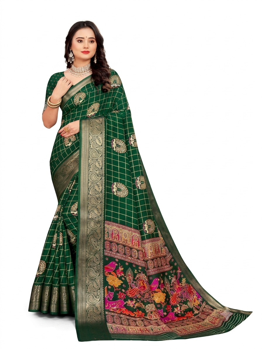 Premium Crepe Saree with Traditional Temple Border & Peacock Pallu