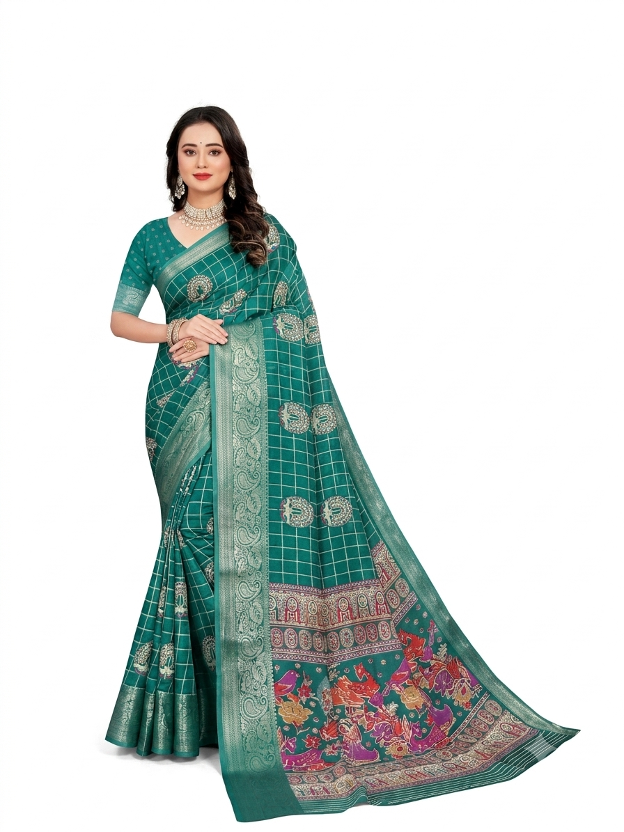 Premium Crepe Saree with Traditional Temple Border & Peacock Pallu