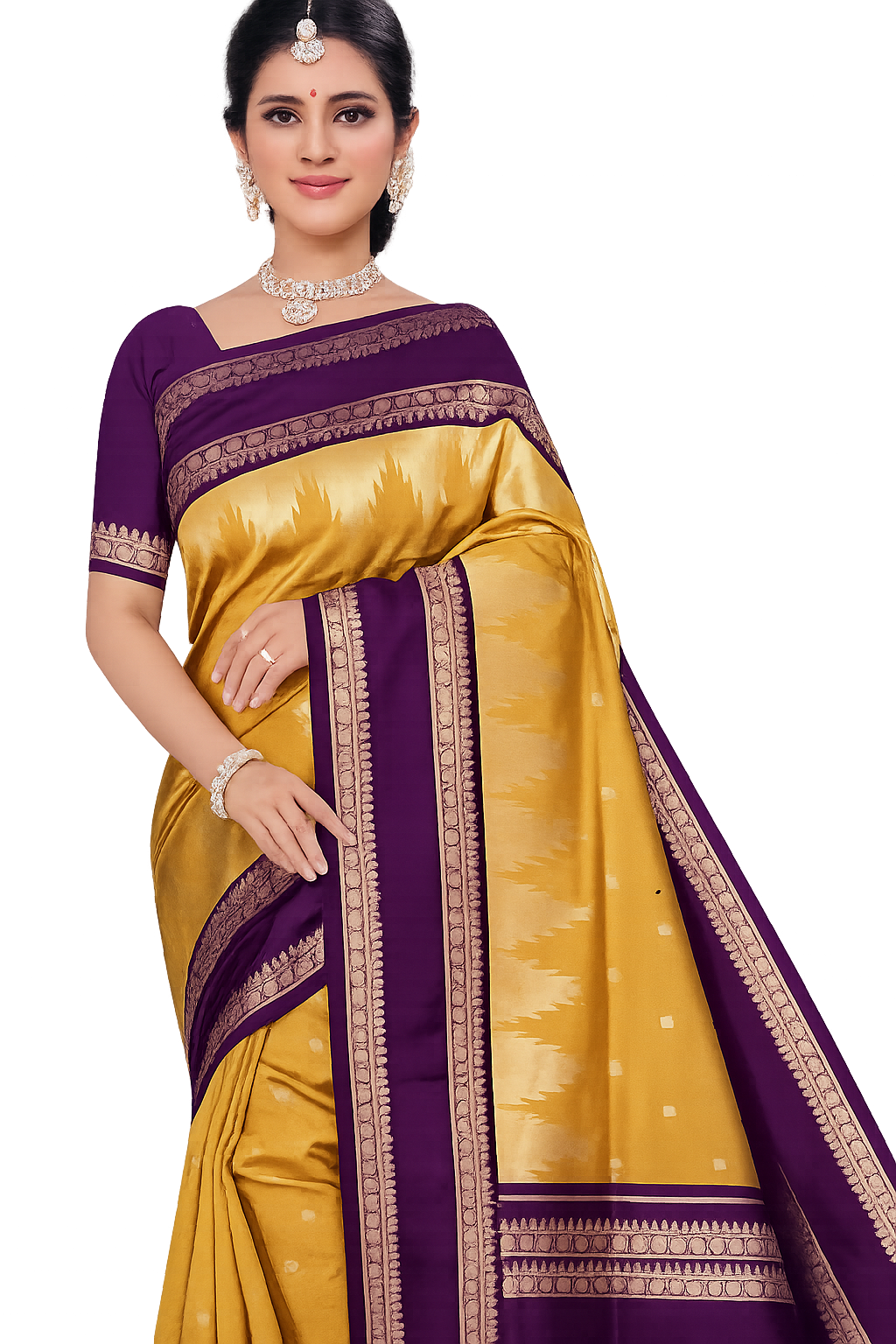 Mustard Yellow & Purple Soft Silk Saree
