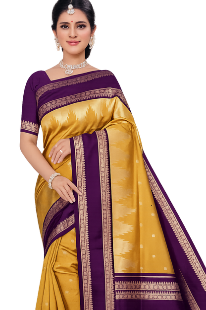Mustard Yellow & Purple Soft Silk Saree