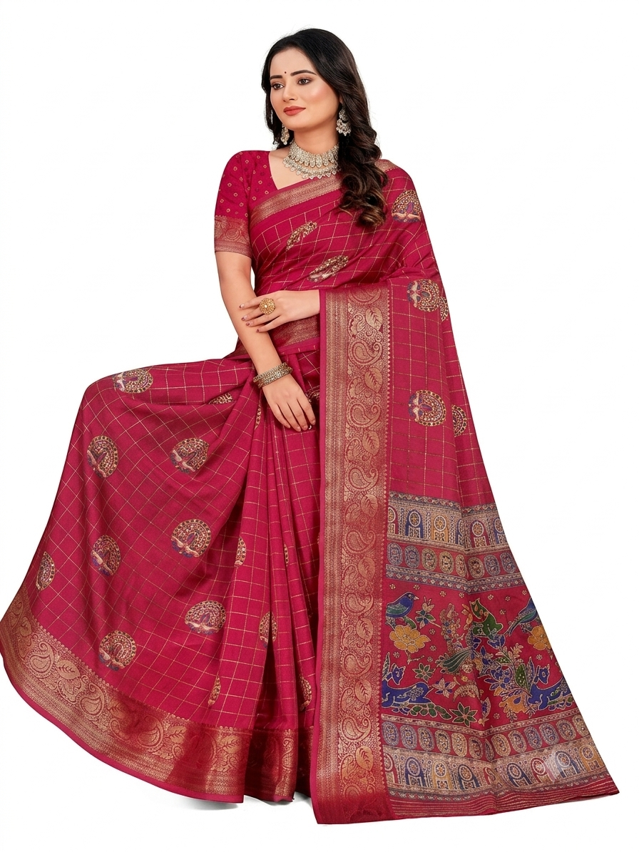 Premium Crepe Saree with Traditional Temple Border & Peacock Pallu