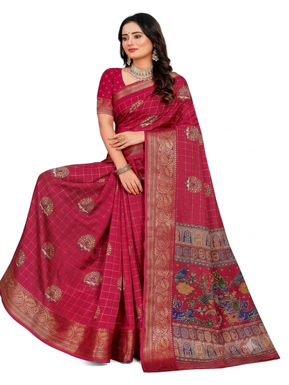 Premium Crepe Saree with Traditional Temple Border & Peacock Pallu