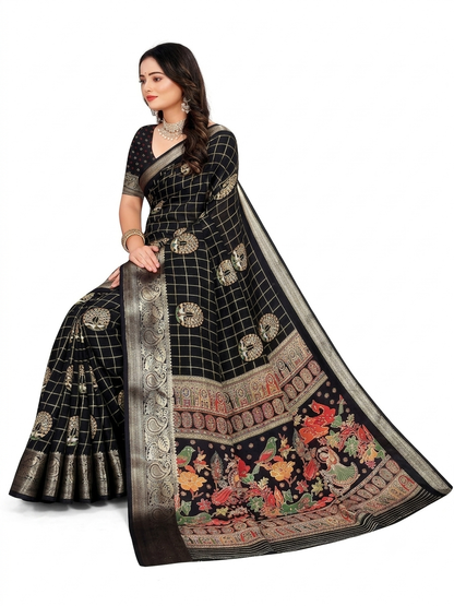 Premium Crepe Saree with Traditional Temple Border & Peacock Pallu