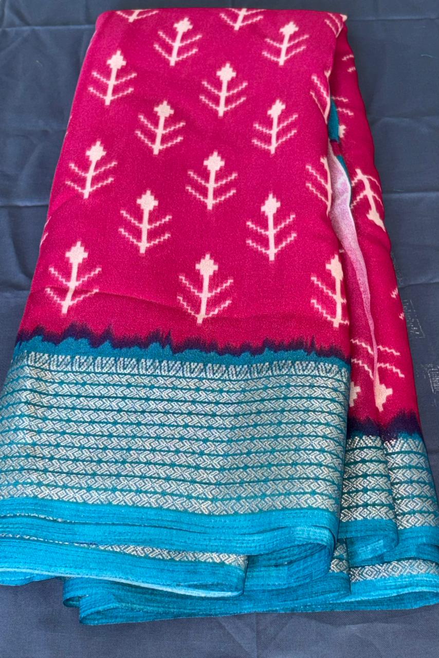 Dola Silk Saree with Contrast Zari Border & Pallu