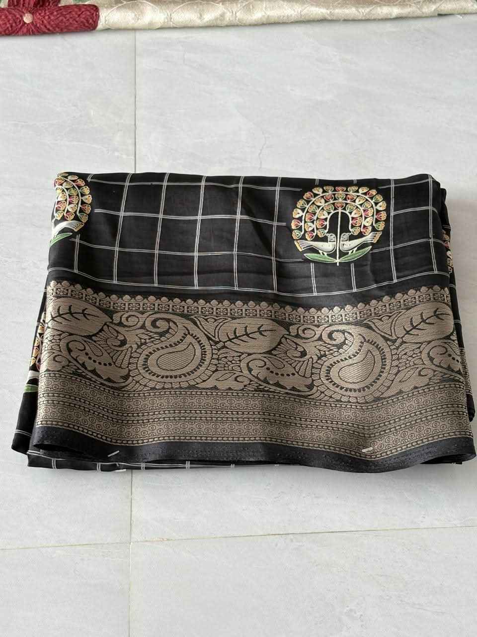 Premium Crepe Saree with Traditional Temple Border and Peacock Pallu - Saree Fusion