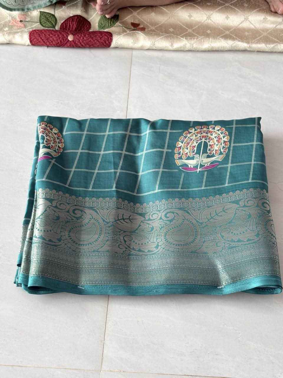 Premium Crepe Saree with Traditional Temple Border and Peacock Pallu - Saree Fusion
