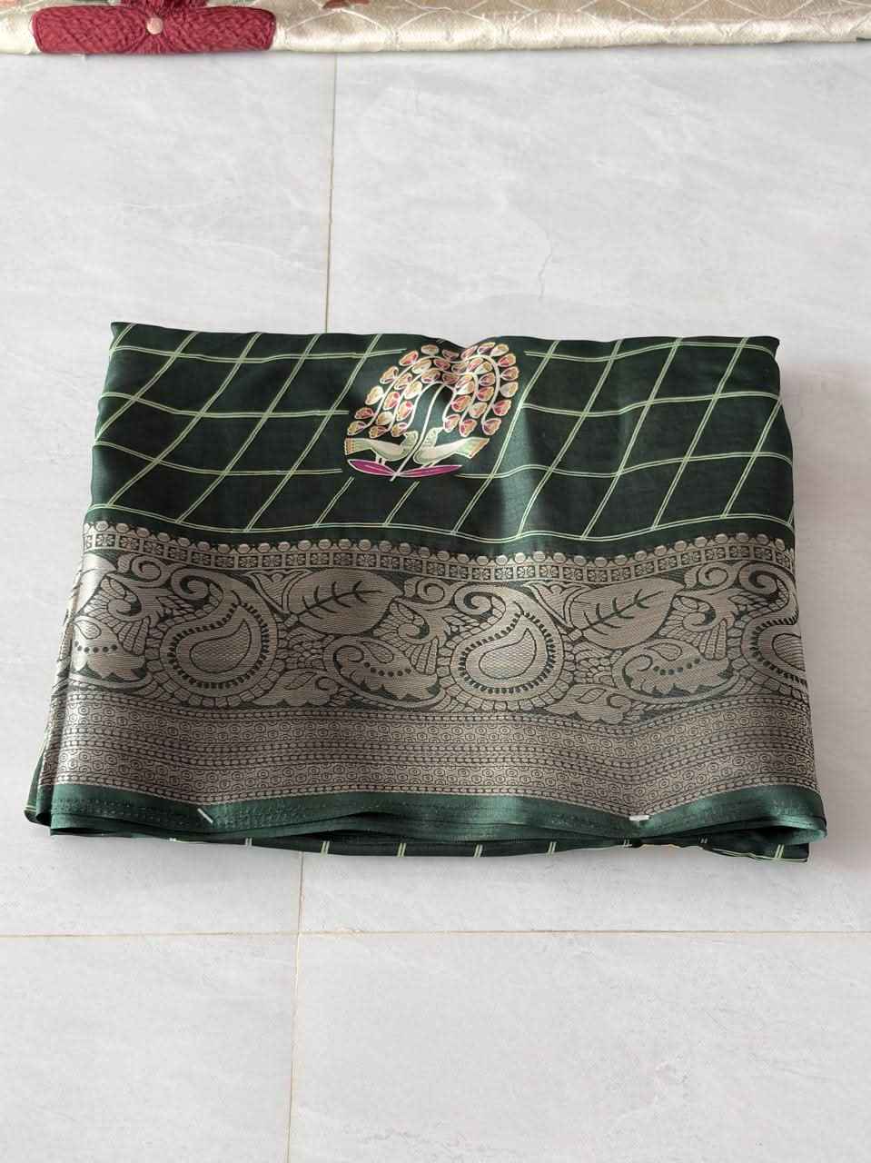 Premium Crepe Saree with Traditional Temple Border and Peacock Pallu - Saree Fusion