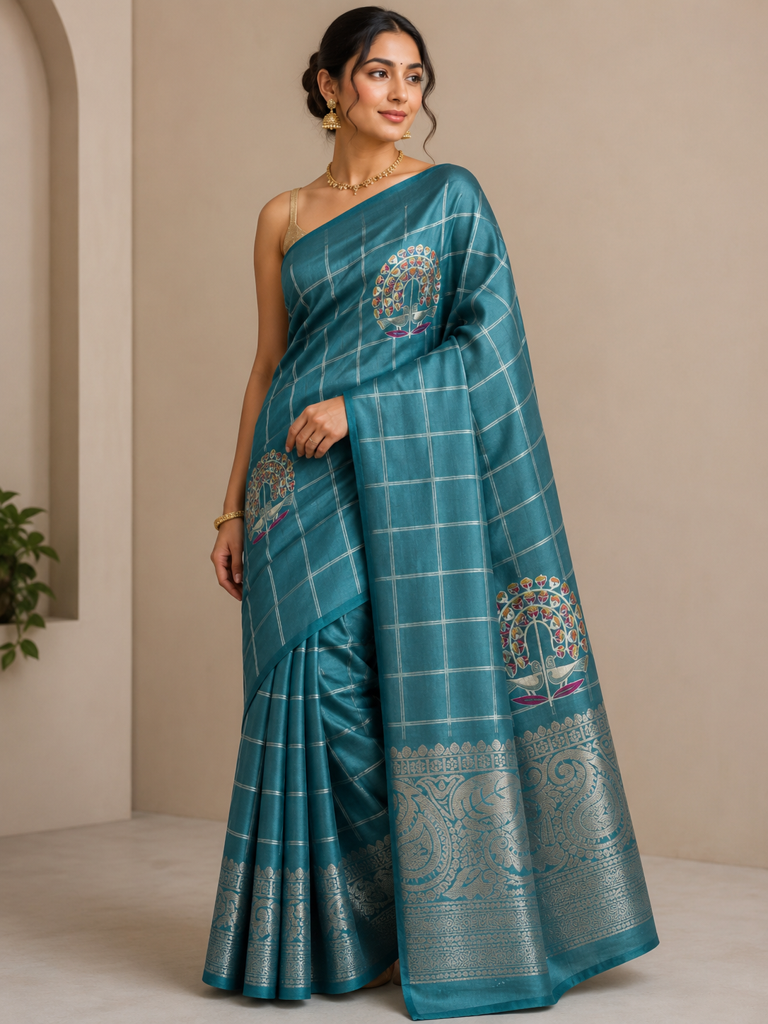 Premium Crepe Saree with Traditional Temple Border & Peacock Pallu
