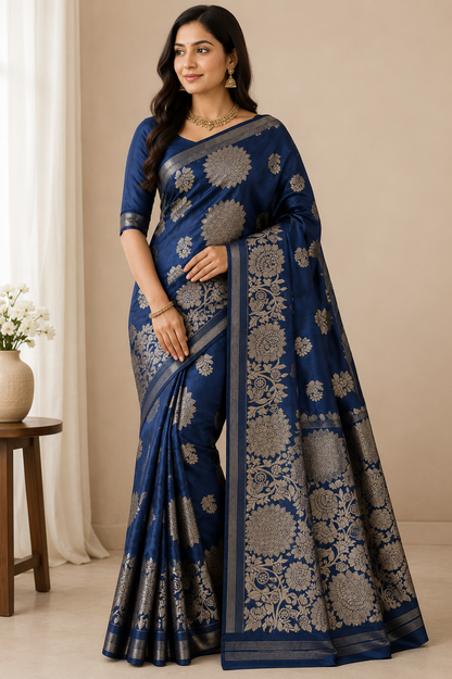 Premium Soft Silk Floral Zari Saree