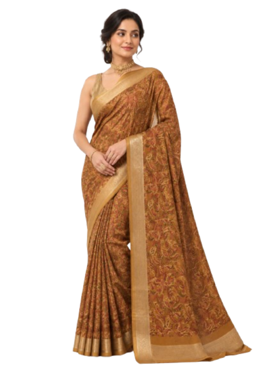 Premium Mashmellow Saree with Intricate Printed Design & Zari Border