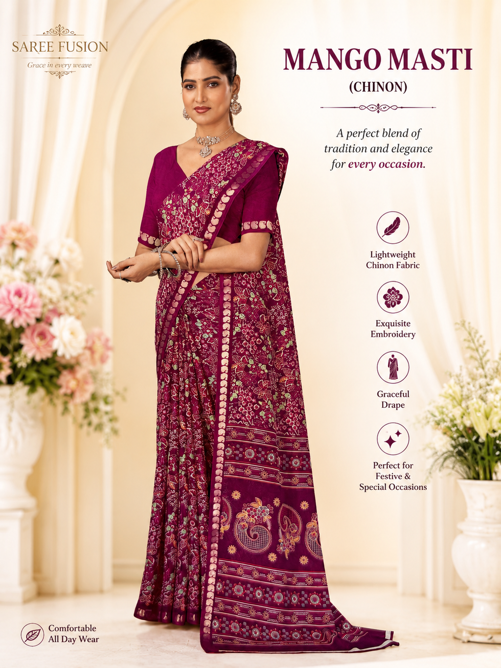 Elevate Your Style with a Premium Floral Print Saree – Perfect for Every Occasion - Saree Fusion