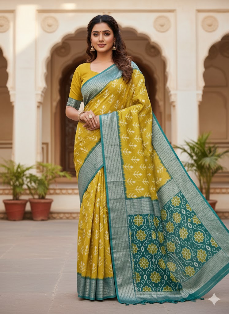 Dola Silk Saree with Contrast Zari Border & Pallu