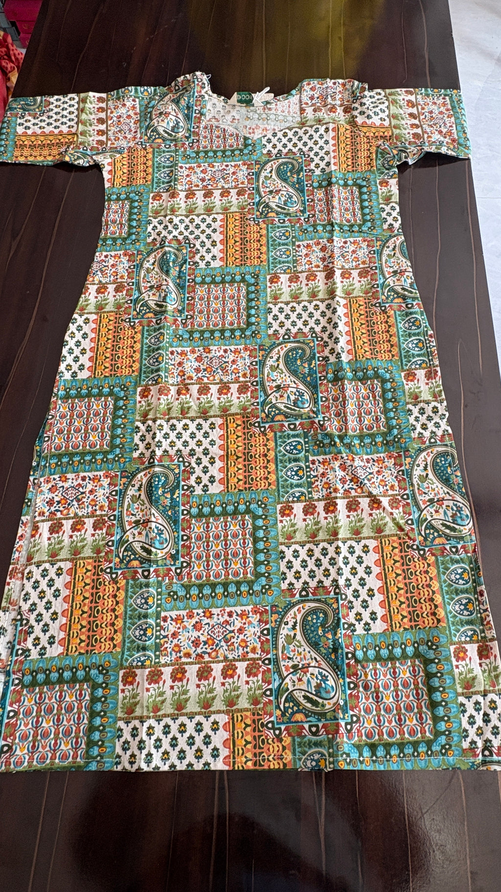 Kalamkari Print Cotton Co-Ord Set | V-Neck Kurta & Pants
