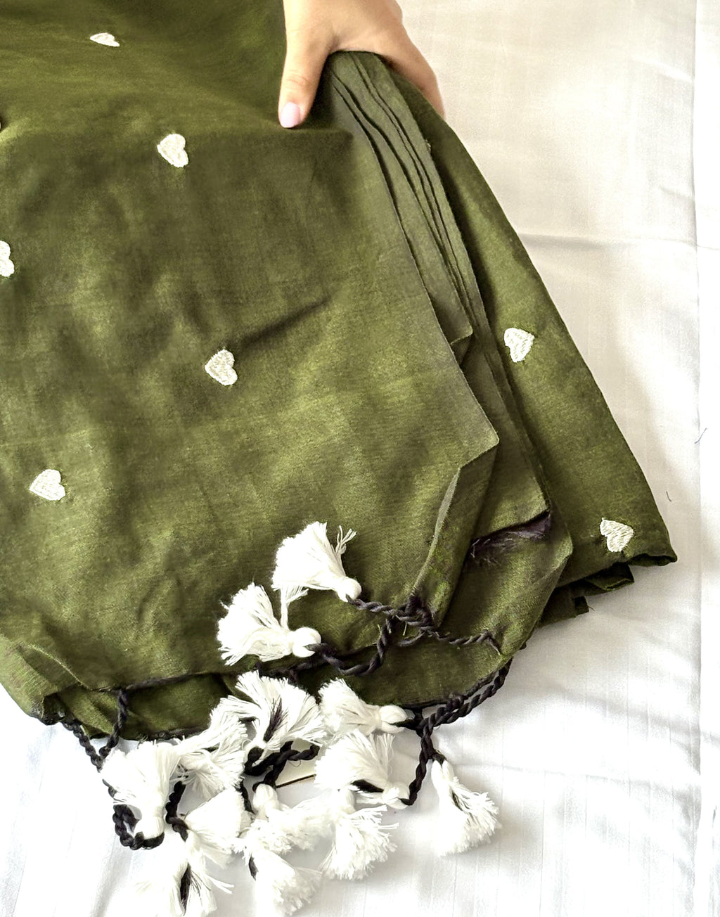 Khadi Cotton Saree with Butas and Tassels | Handloom Cotton Saree