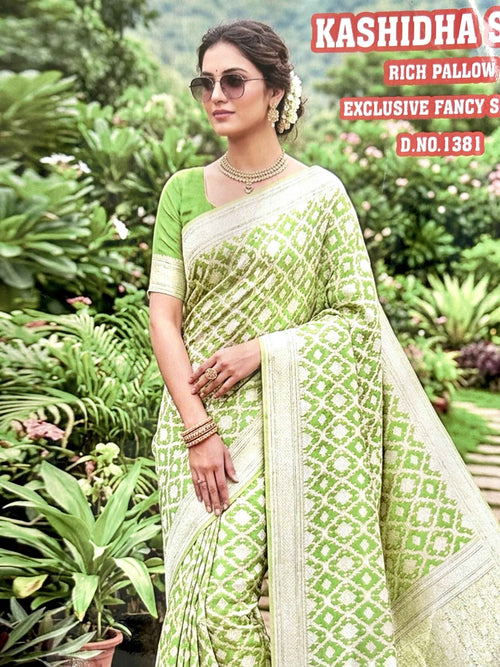 Buy Banarasi Silk Saree Online - Elevate Your Elegance with Kasidha's Exquisite Silver Zari Weaving - Saree Fusion