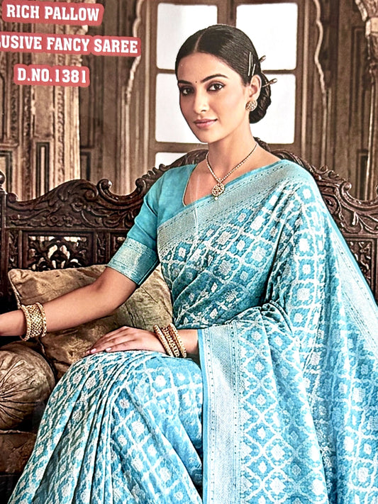 Kasidha Banarasi Silk Saree with Silver Zari Weaving