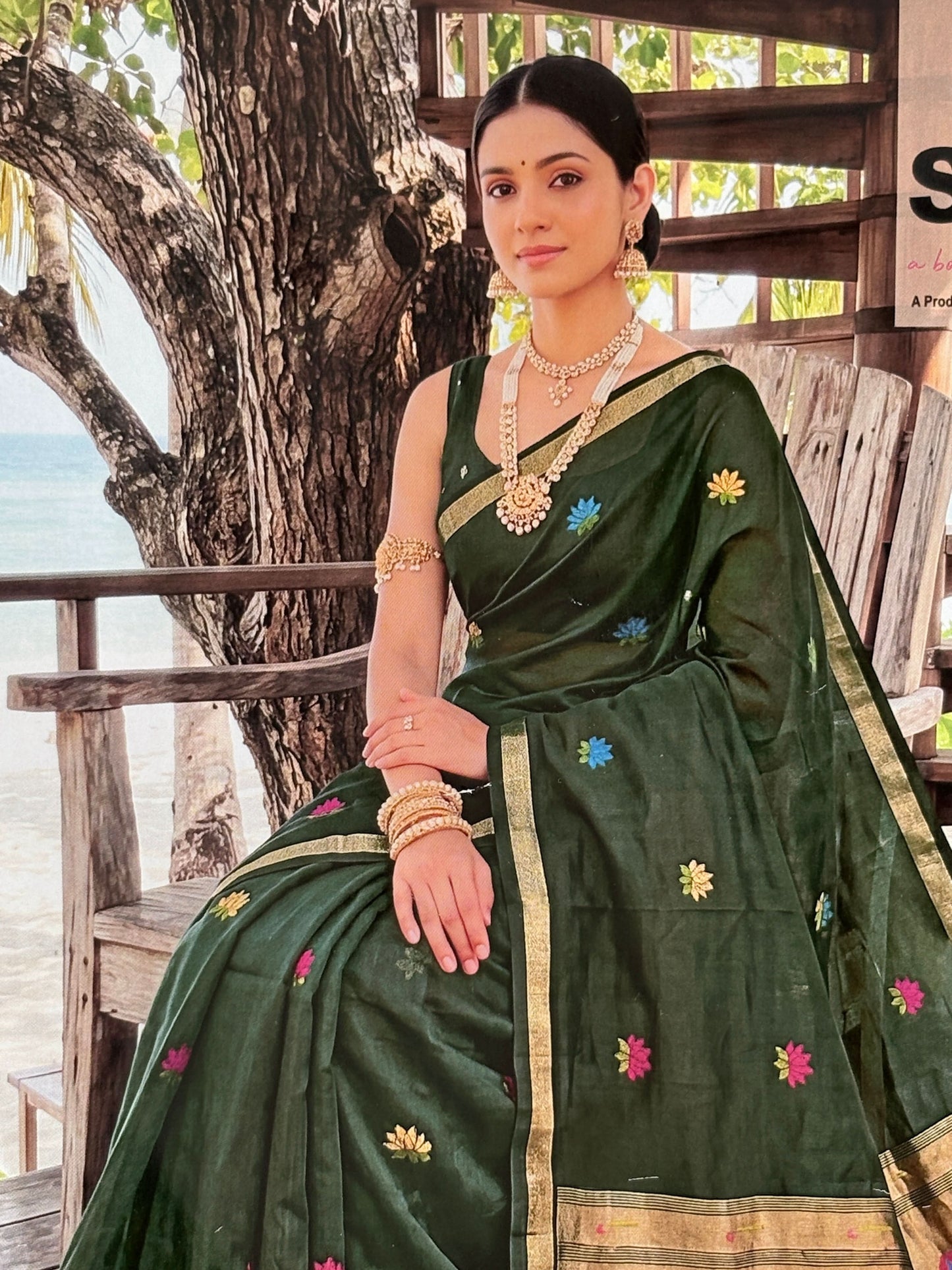 Premium Pathani Silk Saree with Unstitched Blouse Piece