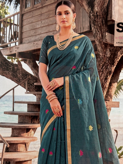 Premium Pathani Silk Saree with Unstitched Blouse Piece