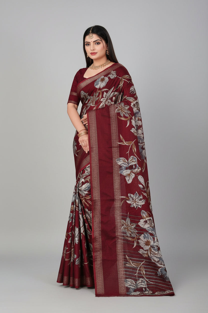 Premium Crush Saree Ethnic Saree with Unstitched Blouse Piece