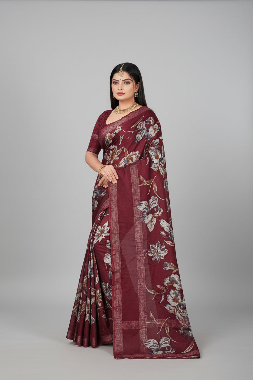 Premium Crush Saree Ethnic Saree with Unstitched Blouse Piece