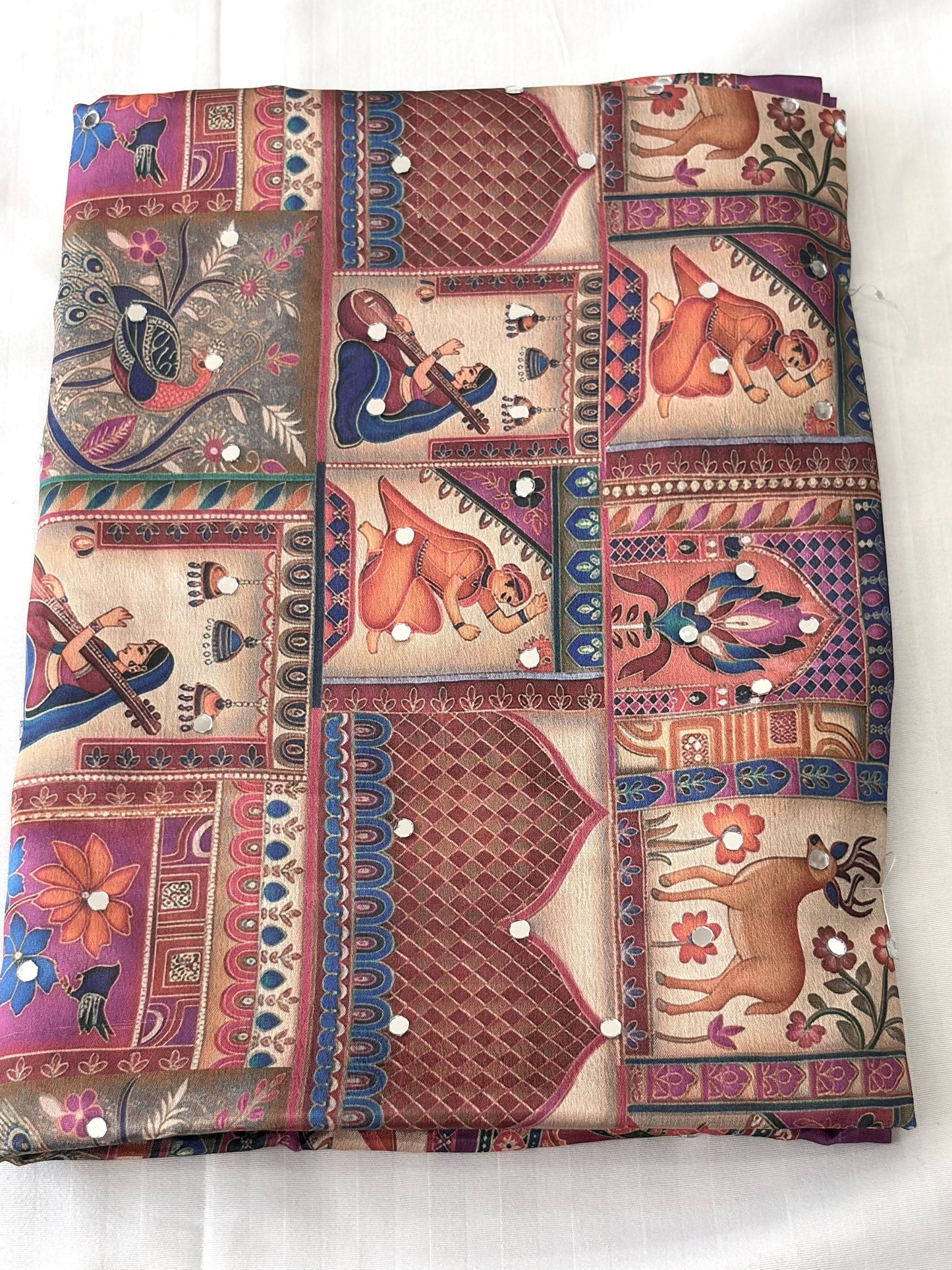 Royal Ajrakh Print Crepe Saree with Traditional Ethnic Border