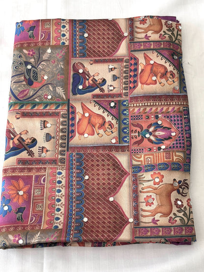 Royal Ajrakh Print Crepe Saree with Traditional Ethnic Border