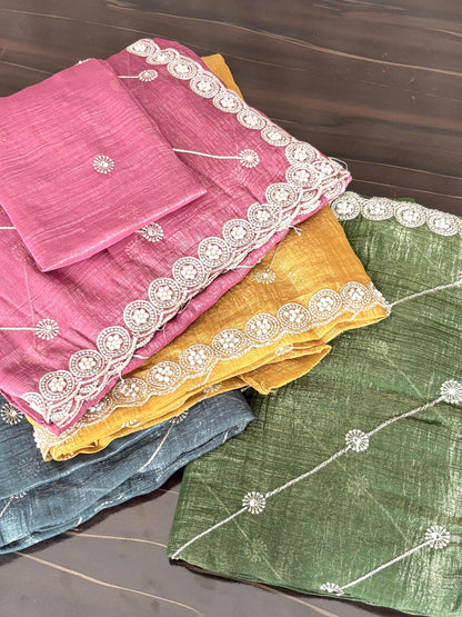 Premium Georgette Saree with Pearl Lace Border