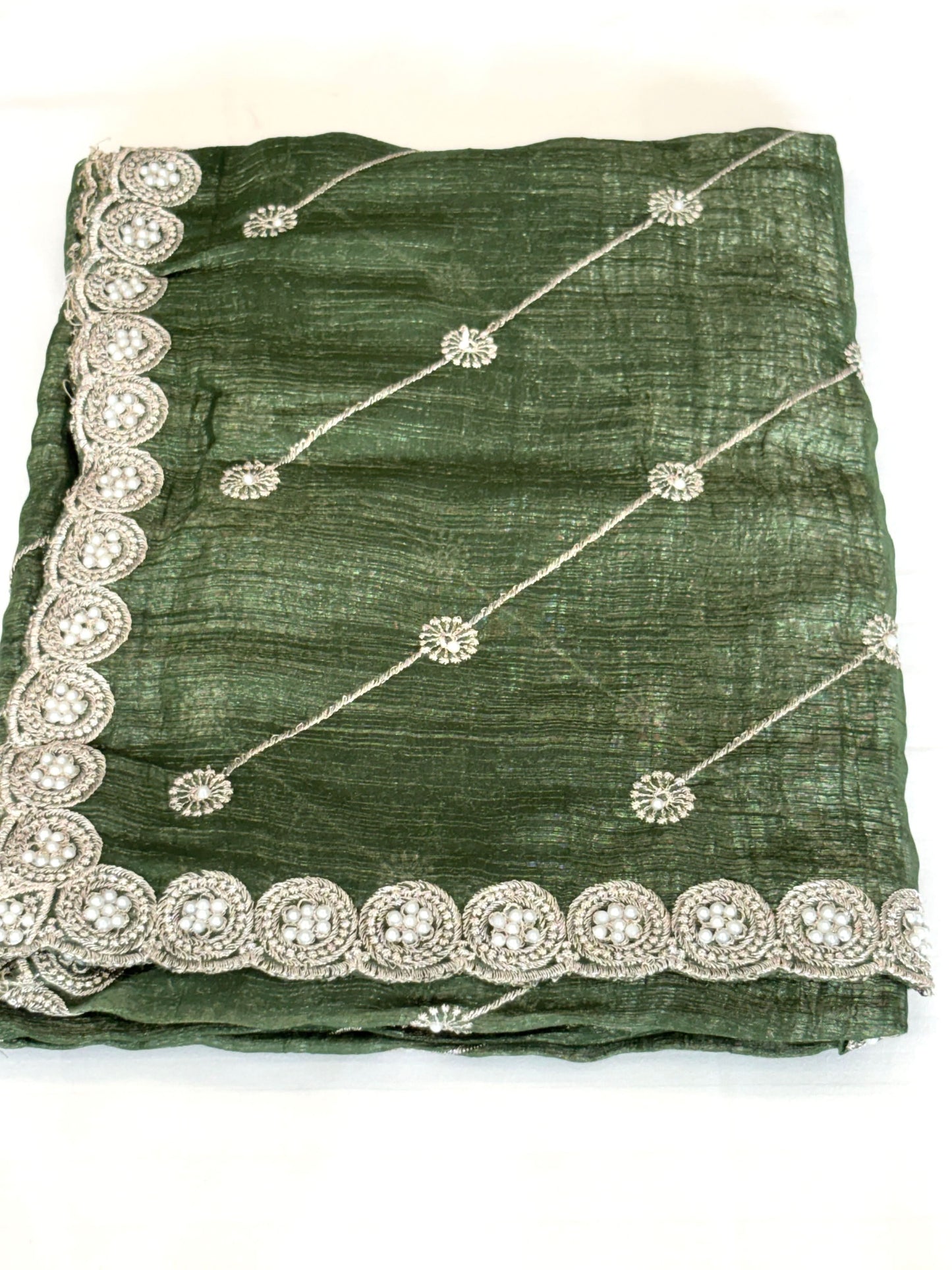 Premium Georgette Saree with Pearl Lace Border