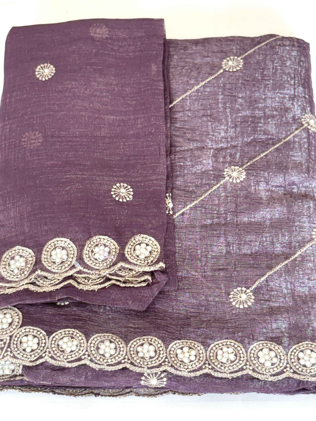 Elegance Redefined: Premium Georgette Saree with Pearl Lace Border - Saree Fusion
