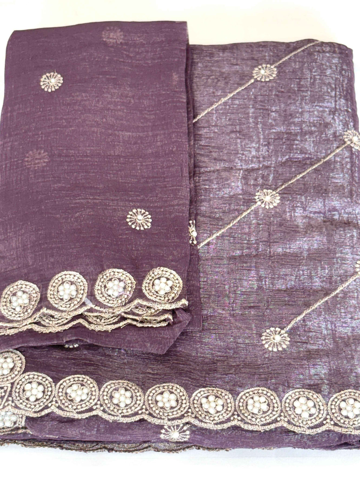 Elegance Redefined: Premium Georgette Saree with Pearl Lace Border - Saree Fusion