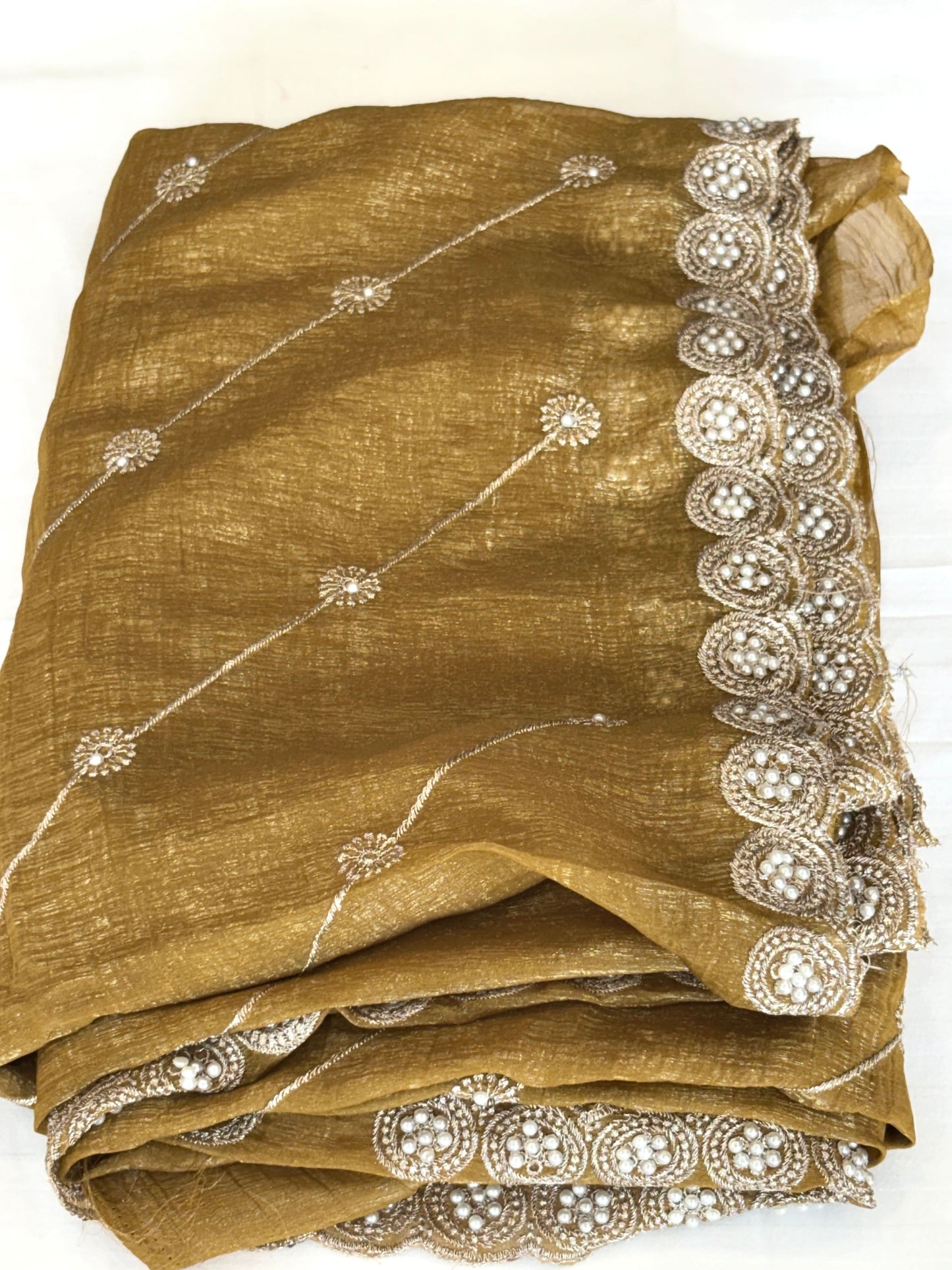 Premium Georgette Saree with Pearl Lace Border