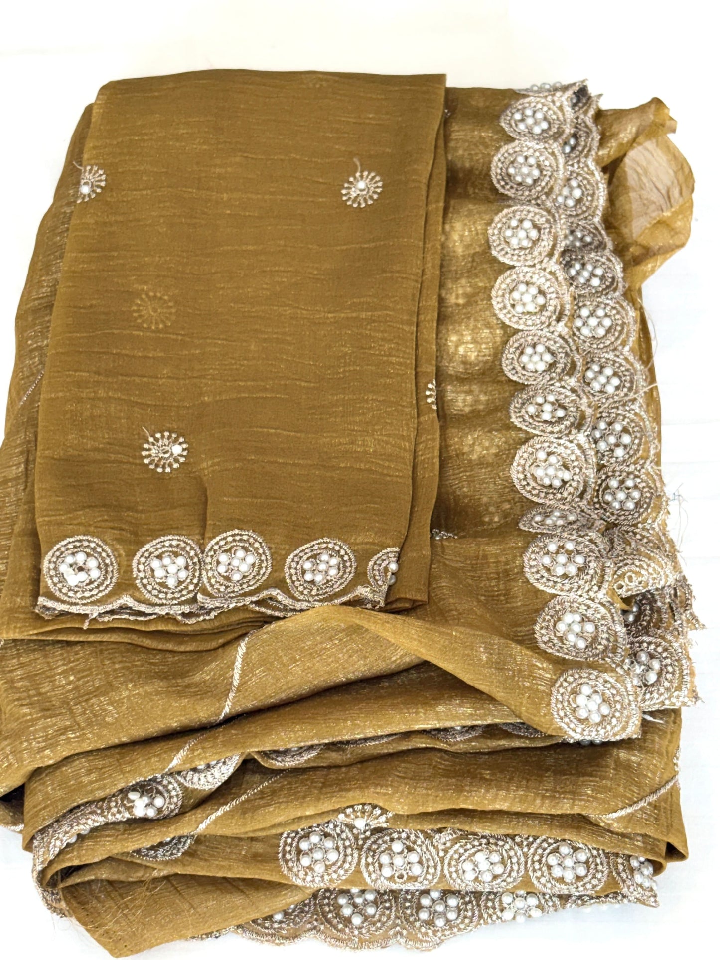 Premium Georgette Saree with Pearl Lace Border