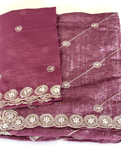 Premium Georgette Saree with Pearl Lace Border