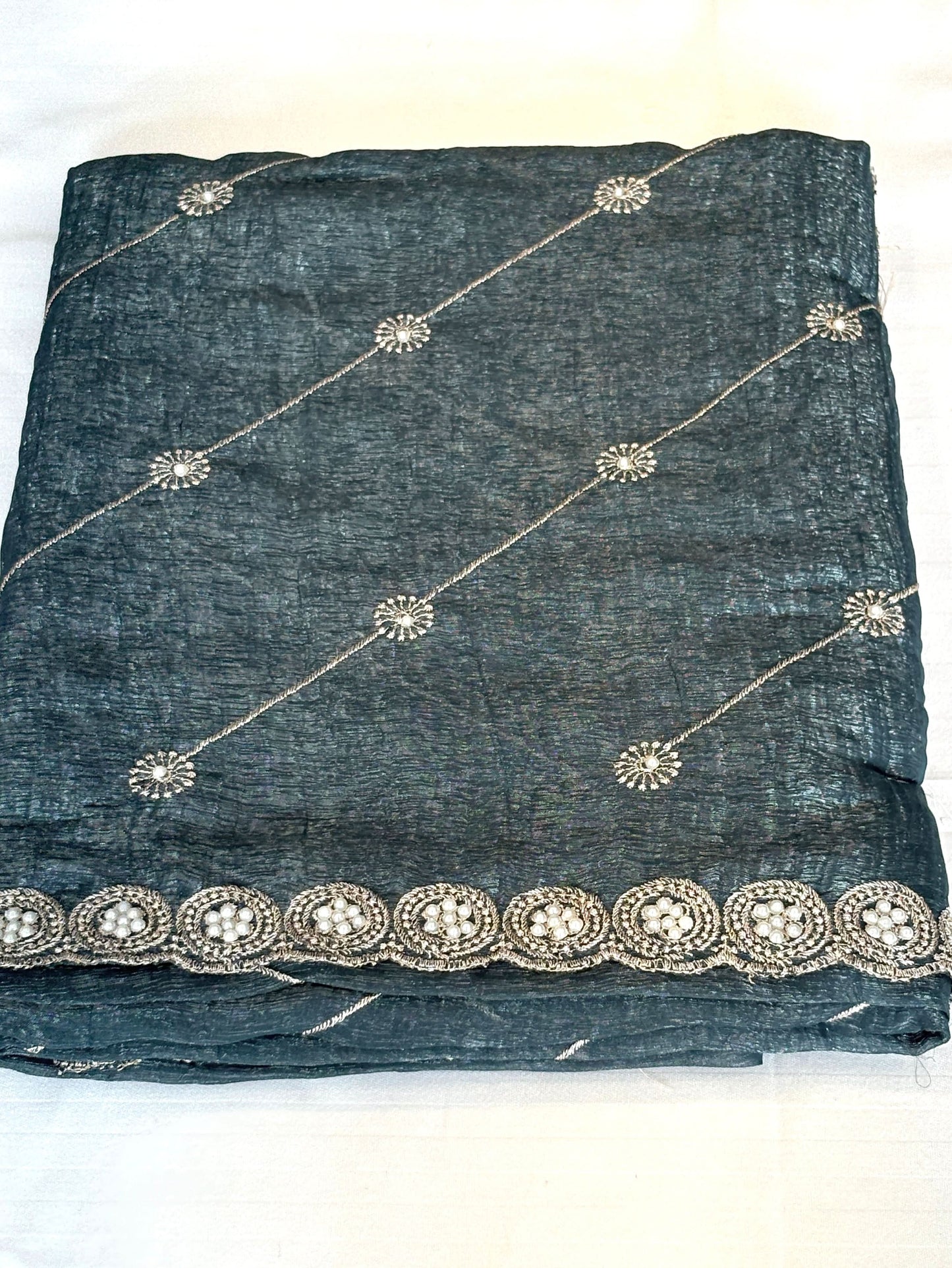 Premium Georgette Saree with Pearl Lace Border