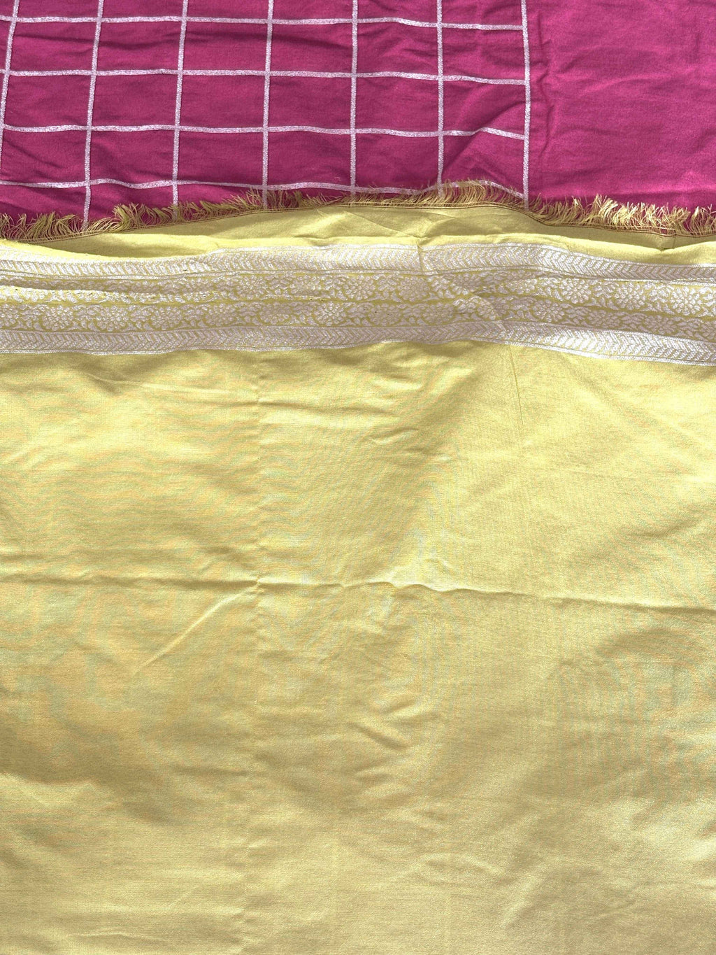 Pink Jamdani Silk Cotton Saree with Golden Zari Checks - Saree Fusion