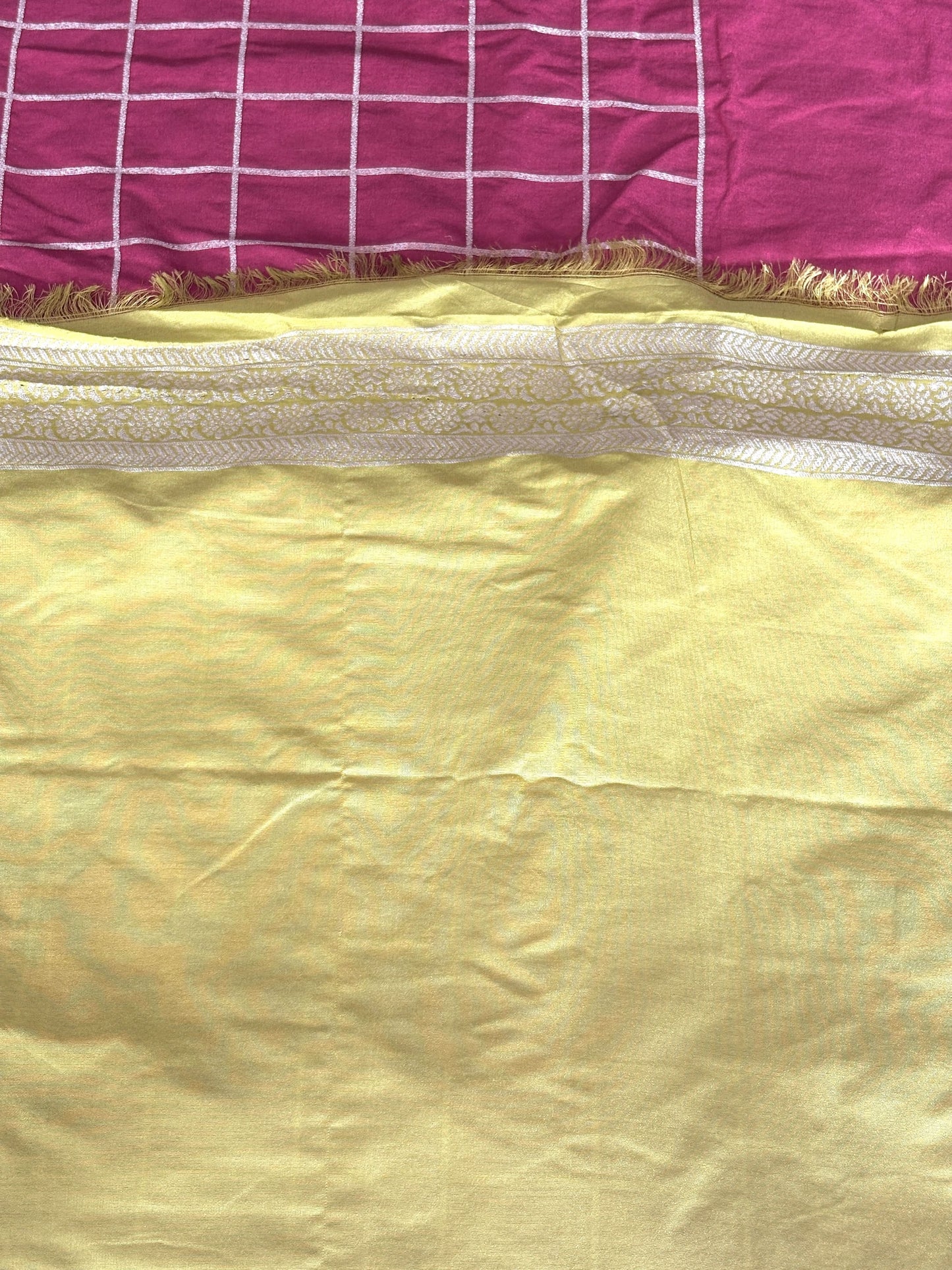 Pink Jamdani Silk Cotton Saree with Golden Zari Checks