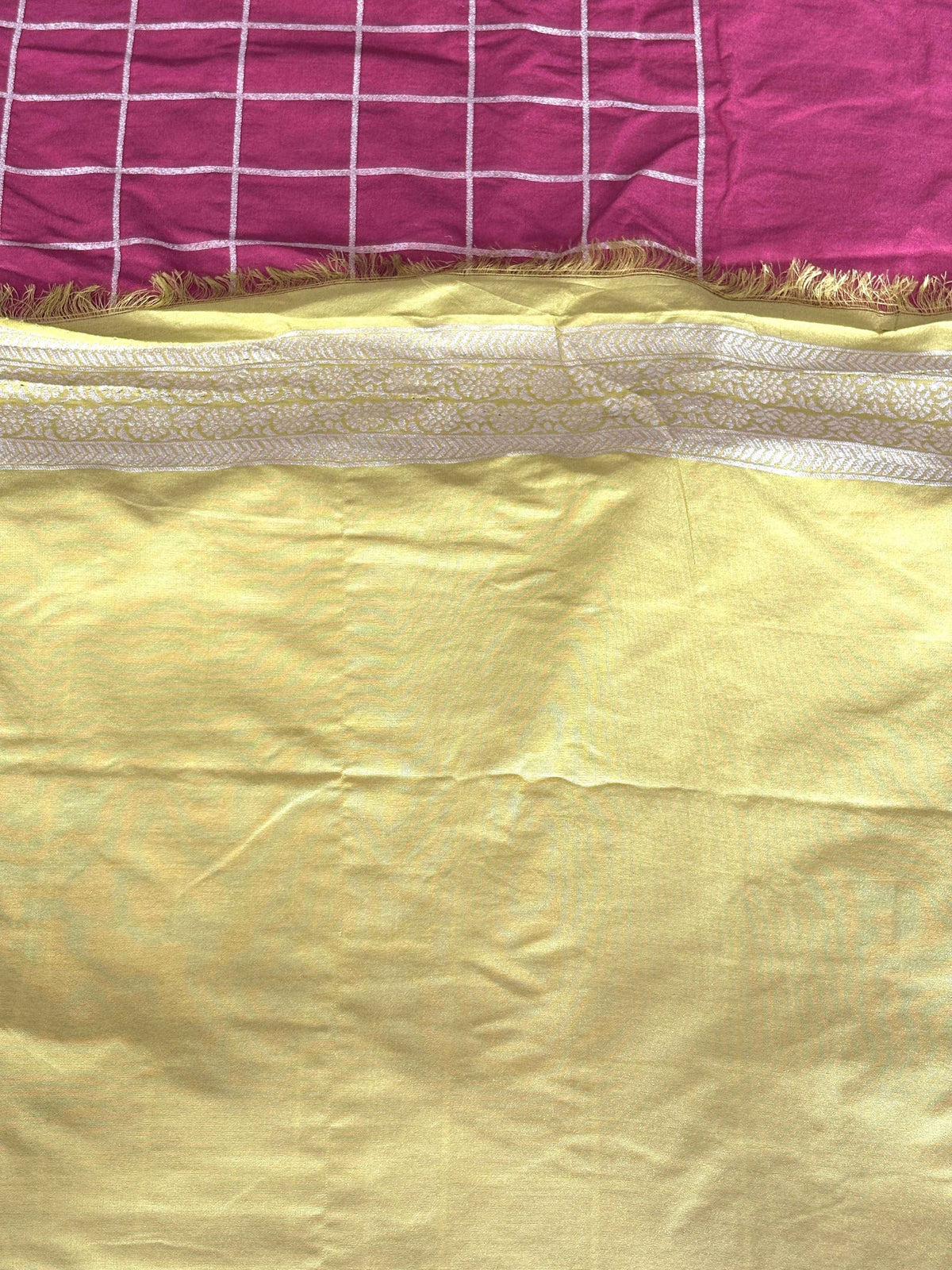 Pink Jamdani Silk Cotton Saree with Golden Zari Checks - Saree Fusion