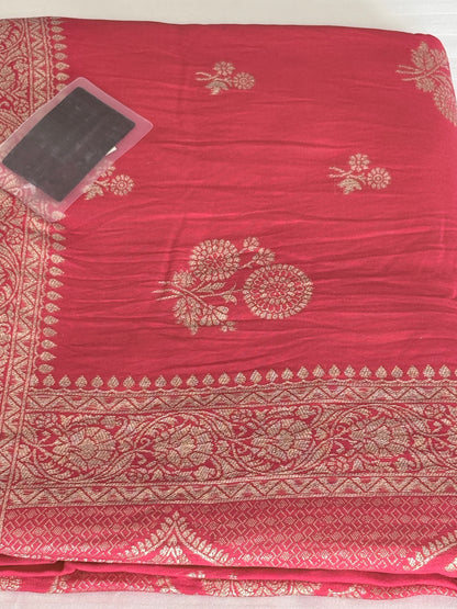 Traditional Banarasi Silk Saree with Zari Butti and Woven Border