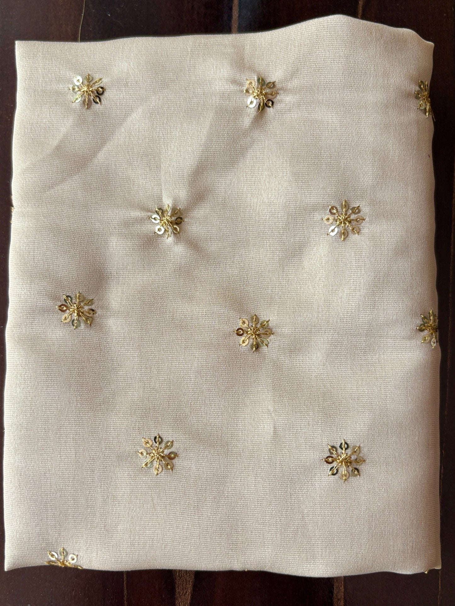 Elegant Cotton Silk-Blend Fabric with Gold Chevron Embroidery and Tassels