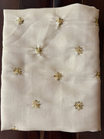 Elegant Cotton Silk-Blend Fabric with Gold Chevron Embroidery and Tassels