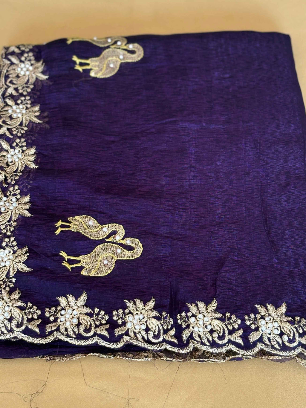 Elegant Saree with Blouse – Pearl Work Bird Motifs for Exquisite Occasions - Saree Fusion