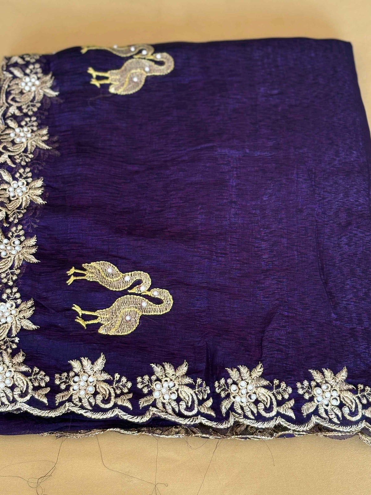 Elegant Saree with Blouse – Pearl Work Bird Motifs for Exquisite Occasions - Saree Fusion