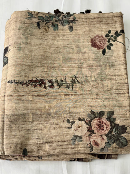 Premium Floral Linen Blend Saree with Designer Border & Tassels