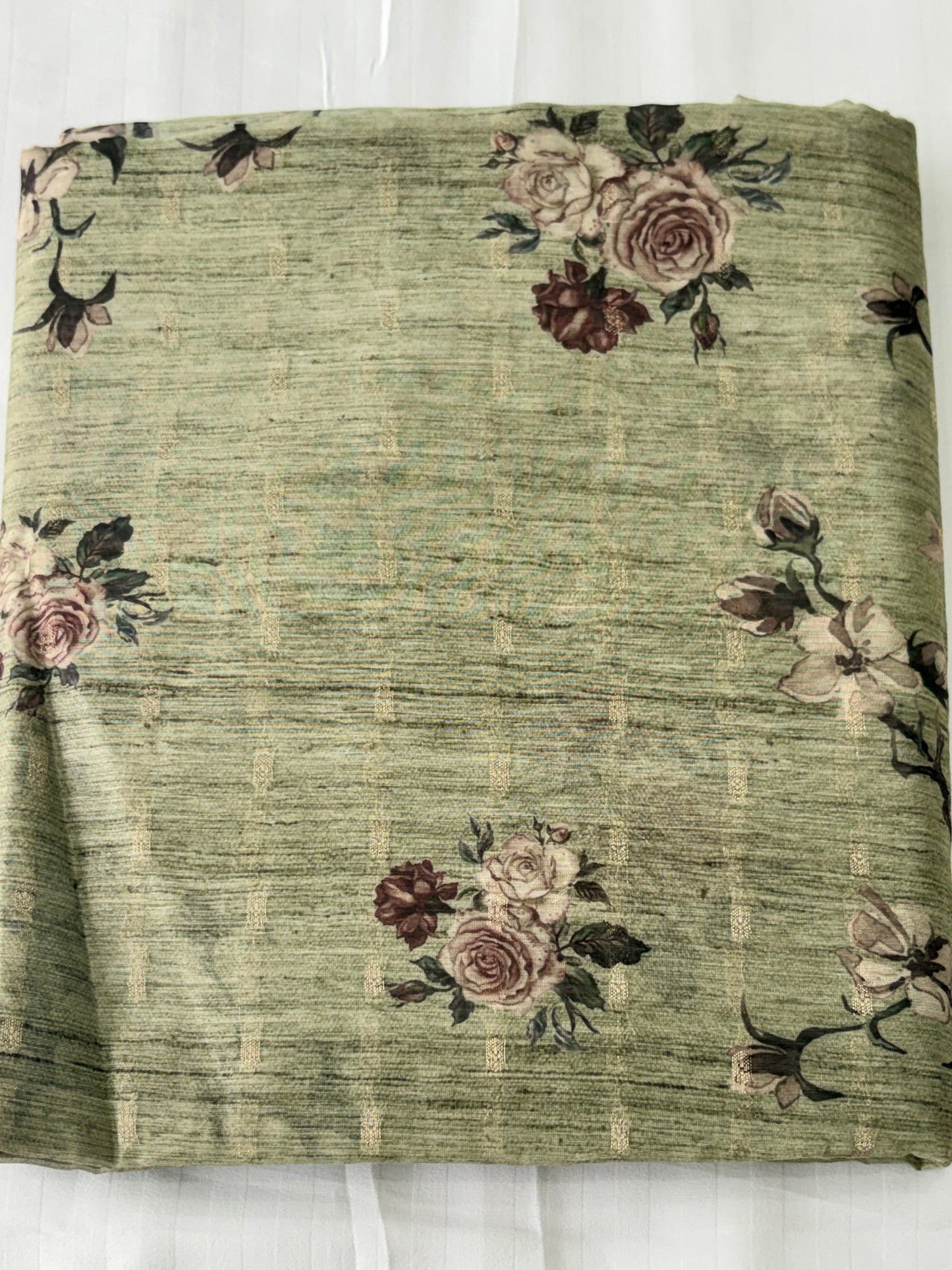 Premium Floral Linen Blend Saree with Designer Border & Tassels