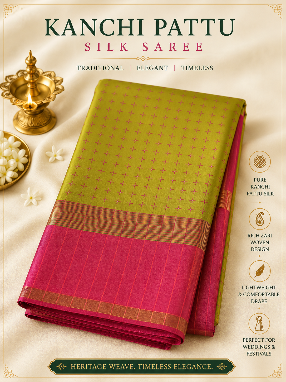 Kanchipuram Pattu Silk Saree with Zari Border