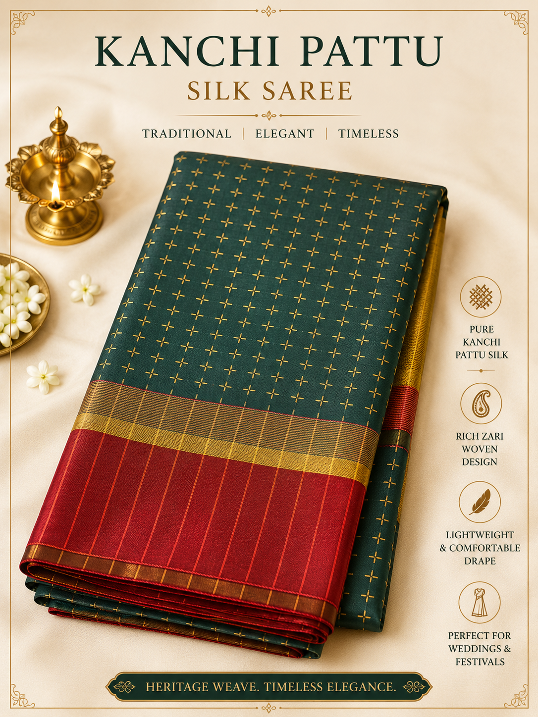 Kanchipuram Pattu Silk Saree with Zari Border